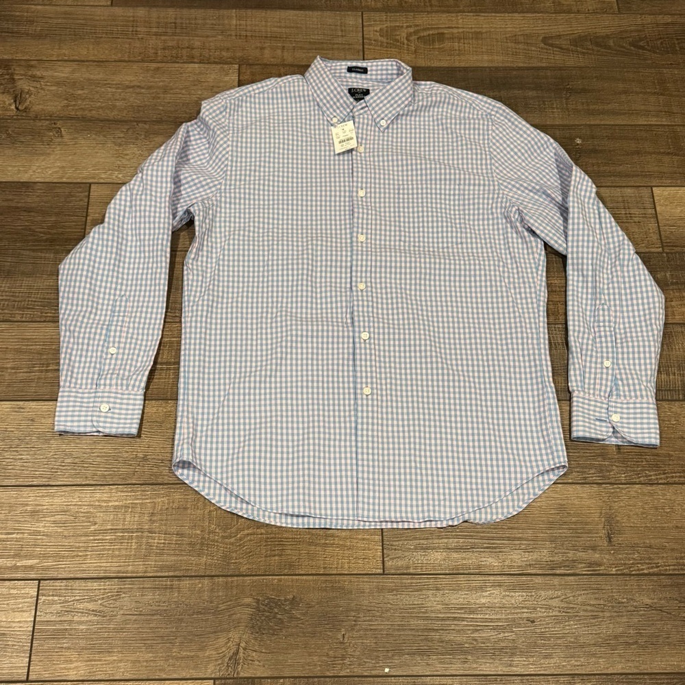NEW J Crew Mens Flex Washed Large Shirt Classic Pink Blue Plaid Long Sleeve NWT